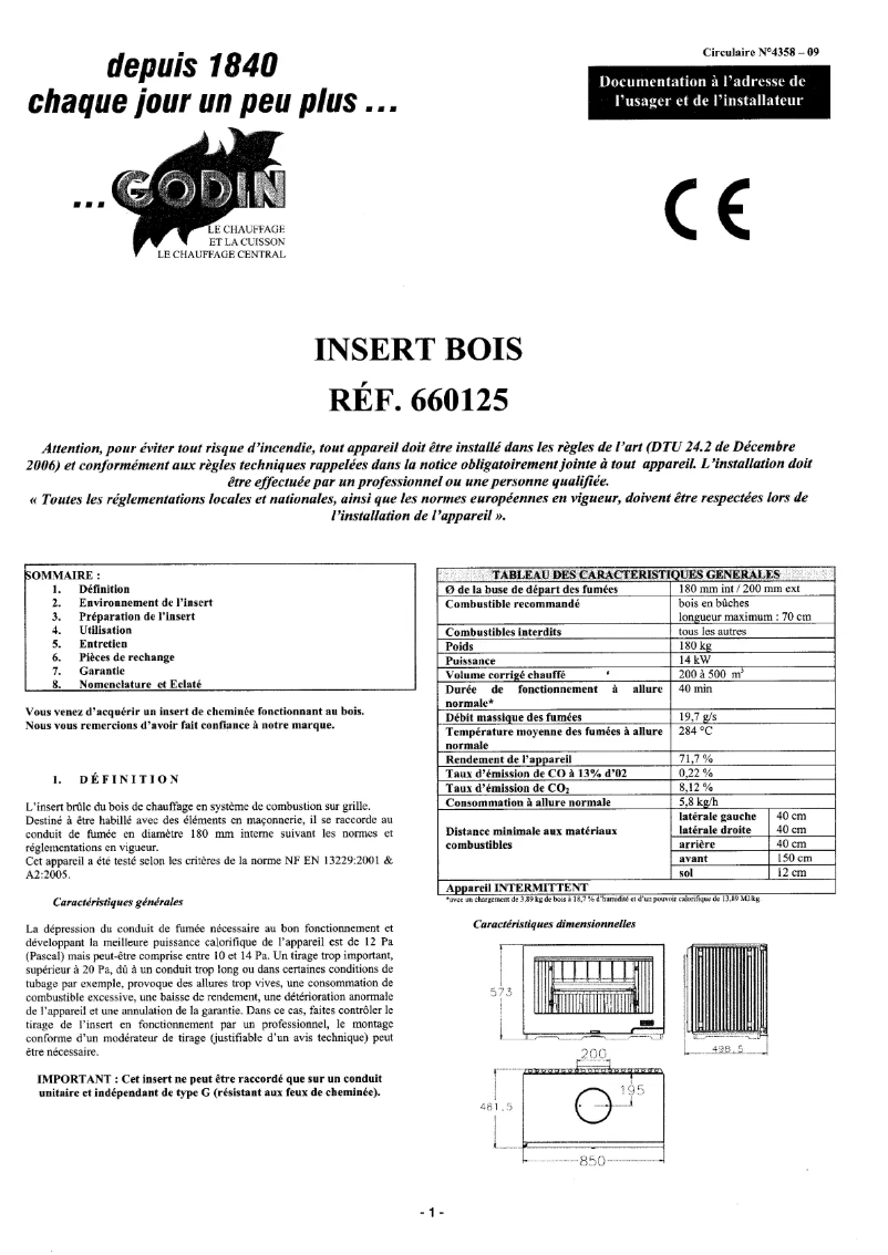 Page 1 de la notice Manuel utilisateur Godin Insert