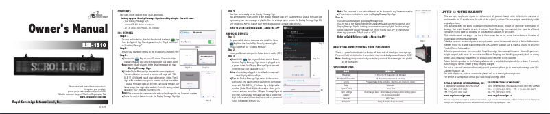 Page n°1 - Manuel utilisateur Royal Sovereign RSB-1510