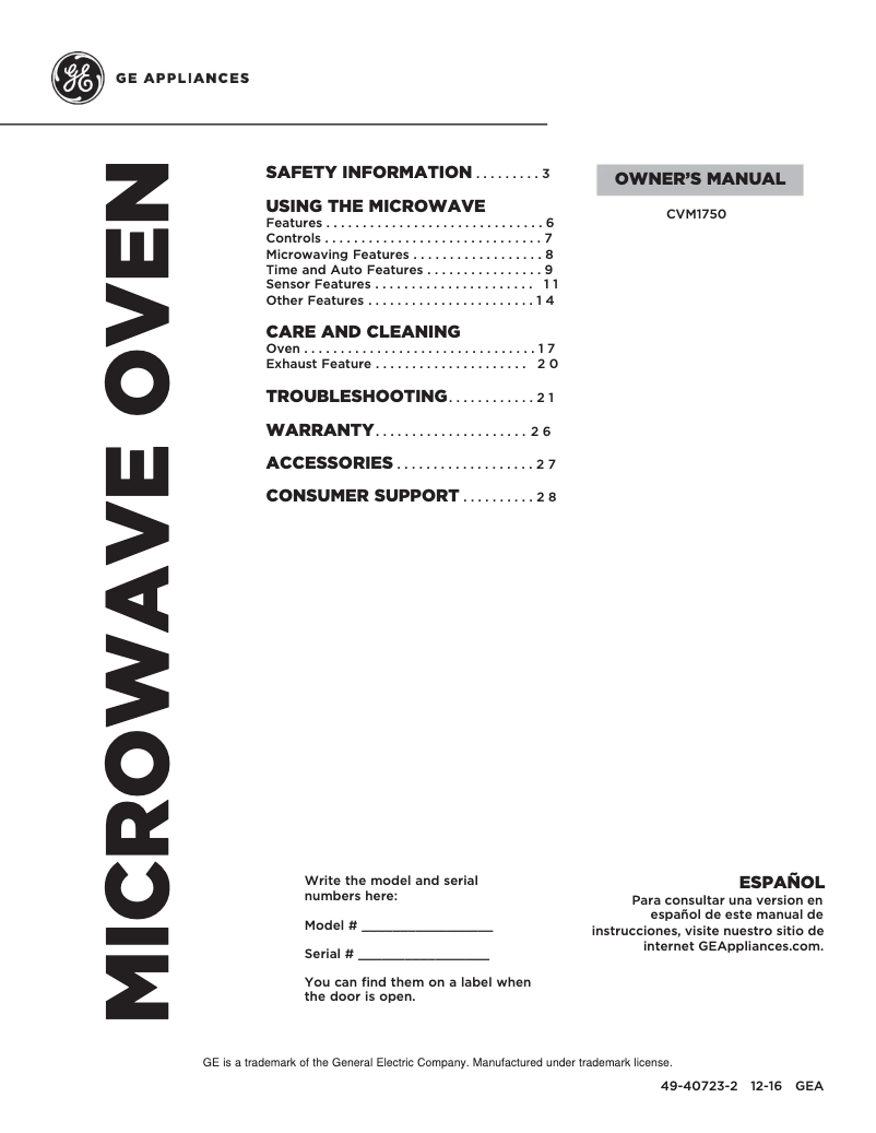 Page 1 de la notice Manuel d'utilisation et d'entretien GE Café CVM1750SHSS