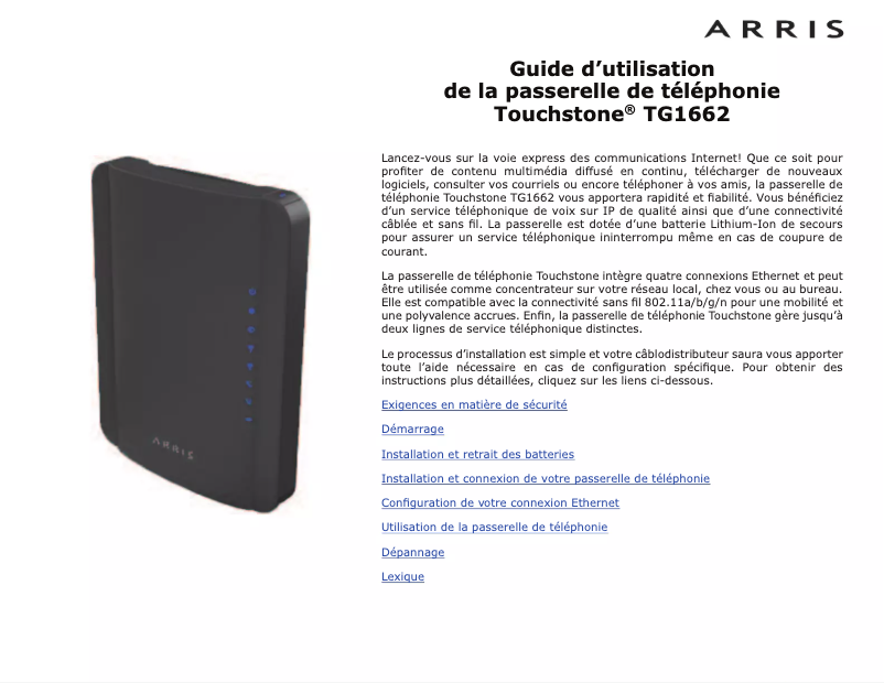 Page n°1 - Manuel utilisateur Arris Touchstone TG1662G