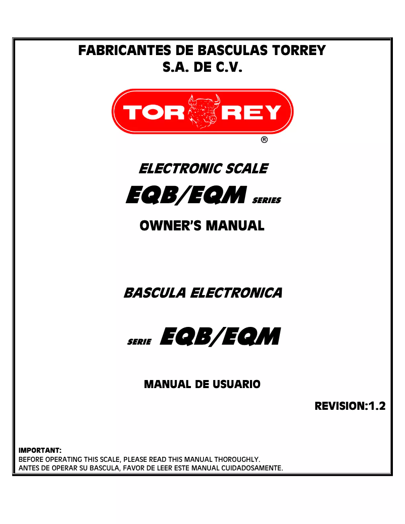 Page 1 de la notice Manuel utilisateur Tor Rey EQM-1000/2000