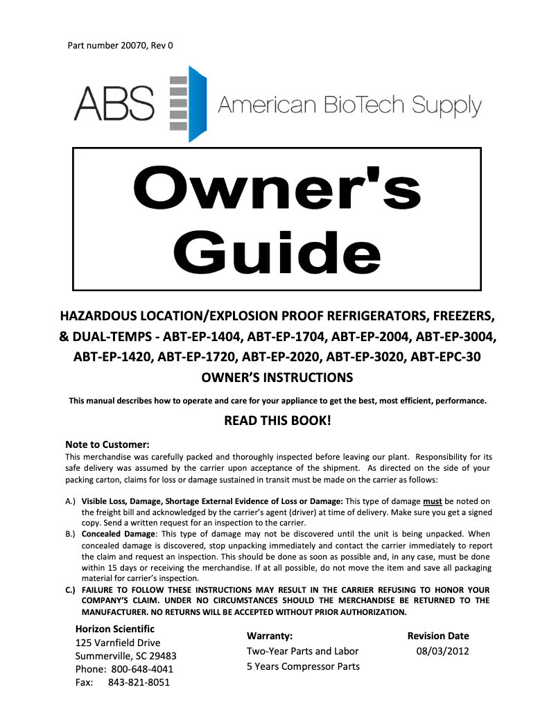 Page 1 de la notice Manuel utilisateur American BioTech Supply ABT-EFS-14