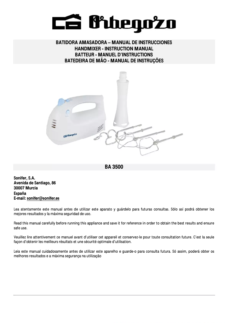 Page 1 de la notice Manuel utilisateur Orbegozo BA 3500