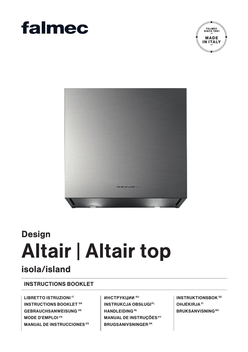 Page 1 de la notice Manuel utilisateur Falmec Altair