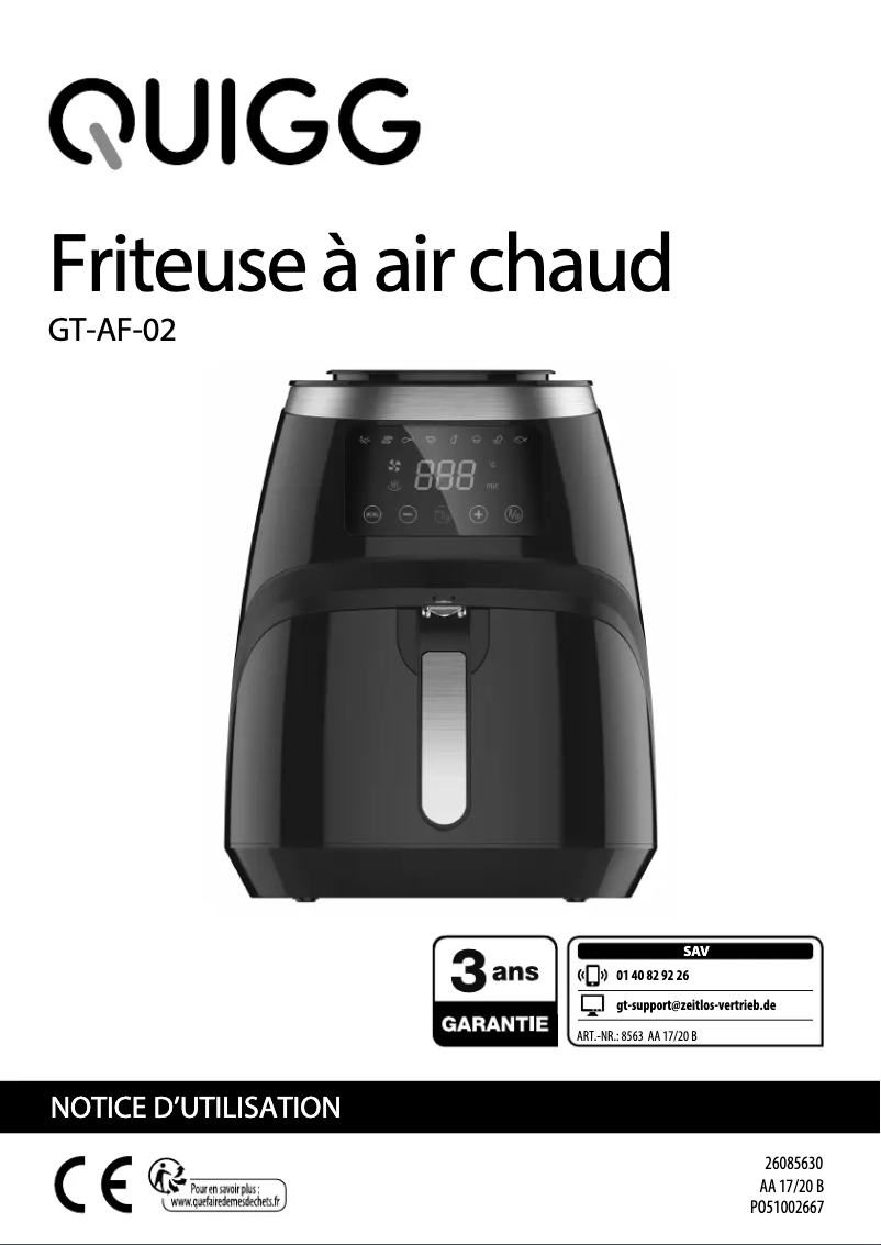 Page 1 de la notice Manuel utilisateur Quigg GT-AF-02