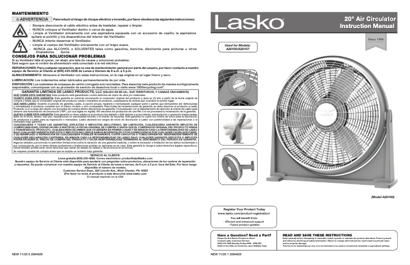 Página 1 del manual Manual de usuario Lasko A20100