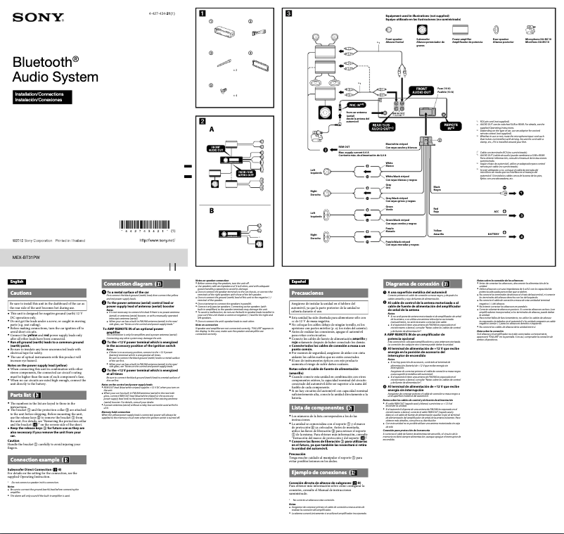 Page 1 de la notice Guide d'installation Sony MEX-BT31PW