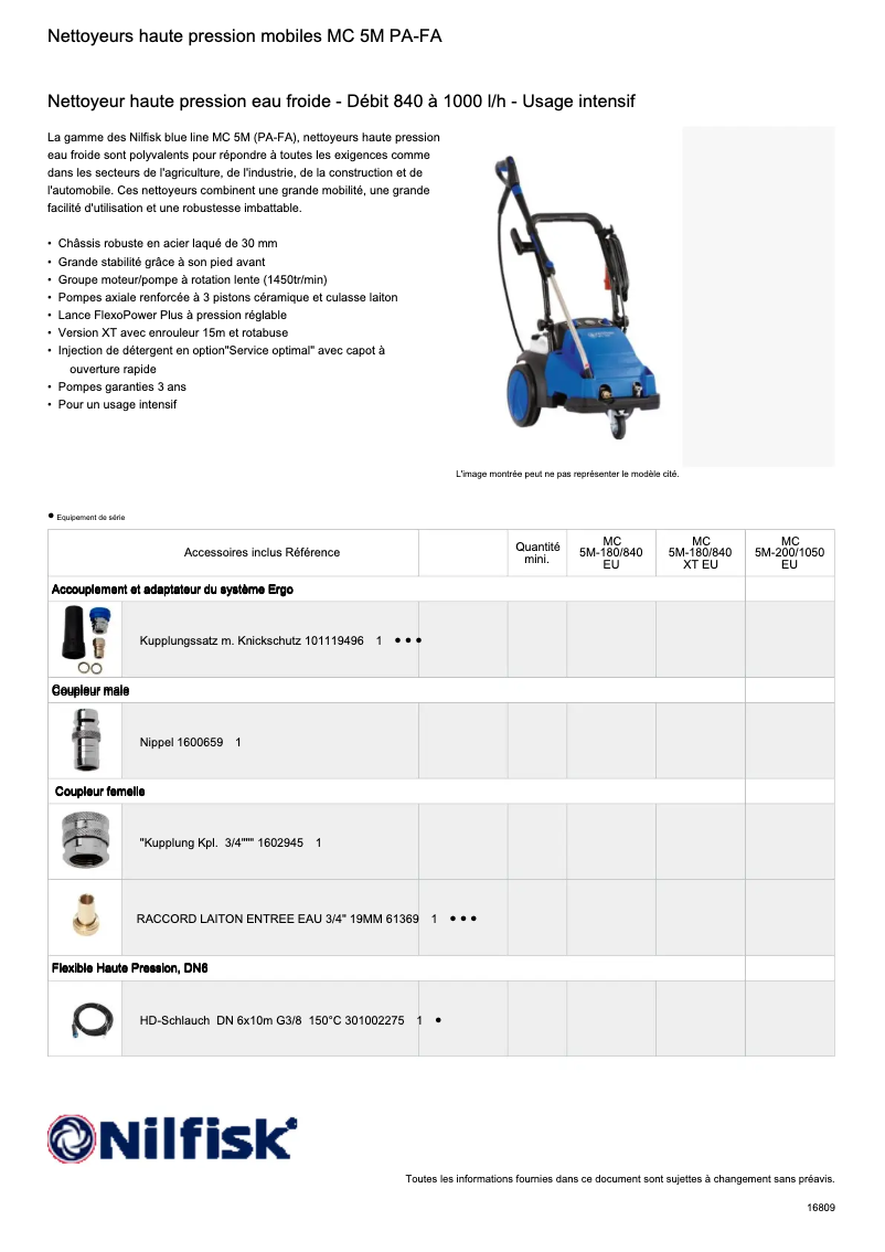 Page n°1 - Fiche technique Nilfisk MC 5