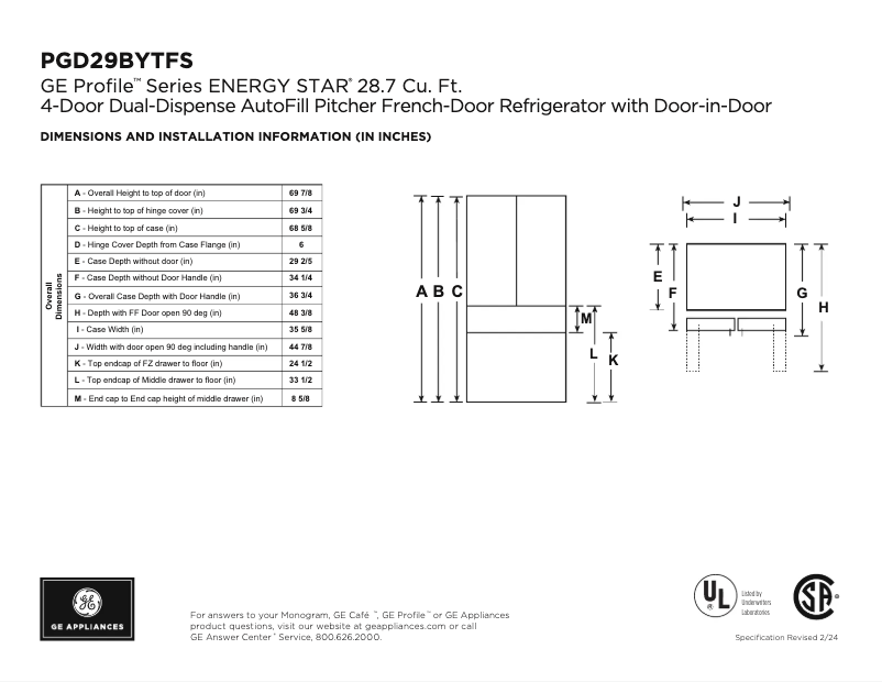 Page n°1 - Fiche technique GE PGD29BYTFS
