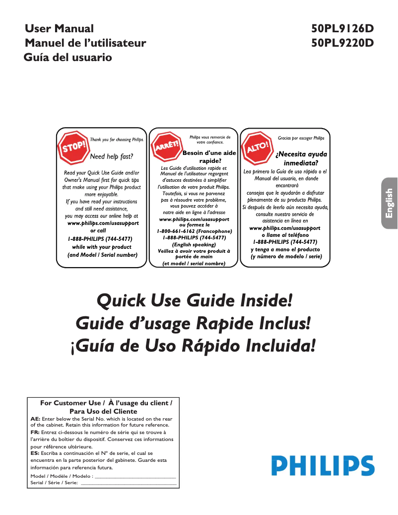 Page 1 de la notice Manuel utilisateur Philips 50PL9220D