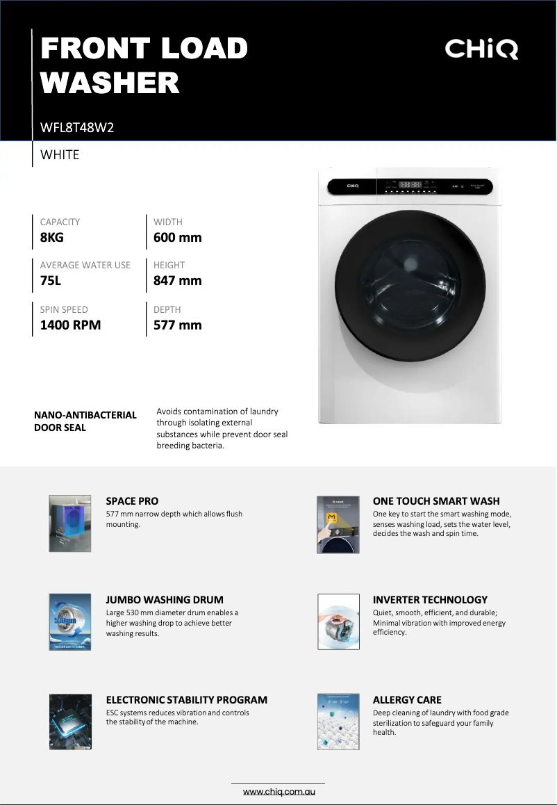 Page 1 de la notice Fiche technique CHiQ WFL8T48W2