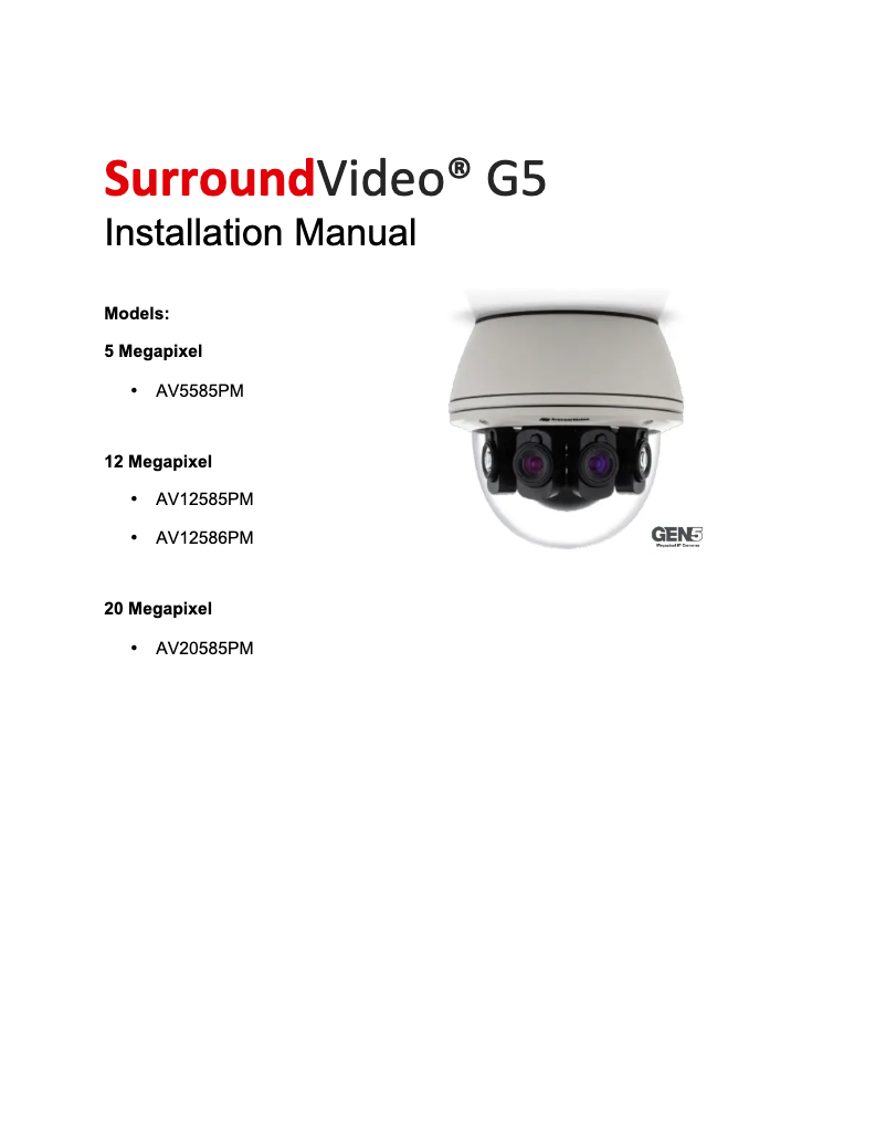Page 1 de la notice Manuel utilisateur Arecont Vision SurroundVideo G5 AV12585PM