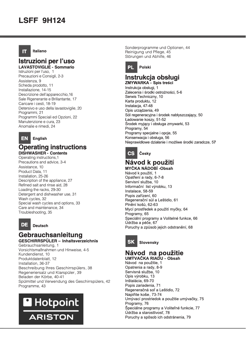 Page n°1 - Manuel utilisateur Hotpoint Ariston LSFF 9H124 CX EU