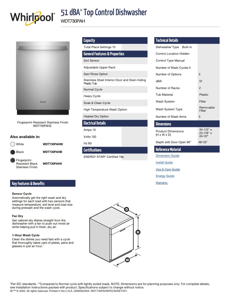 Imagen de la primera página del manual del dispositivo WDT730PAHV