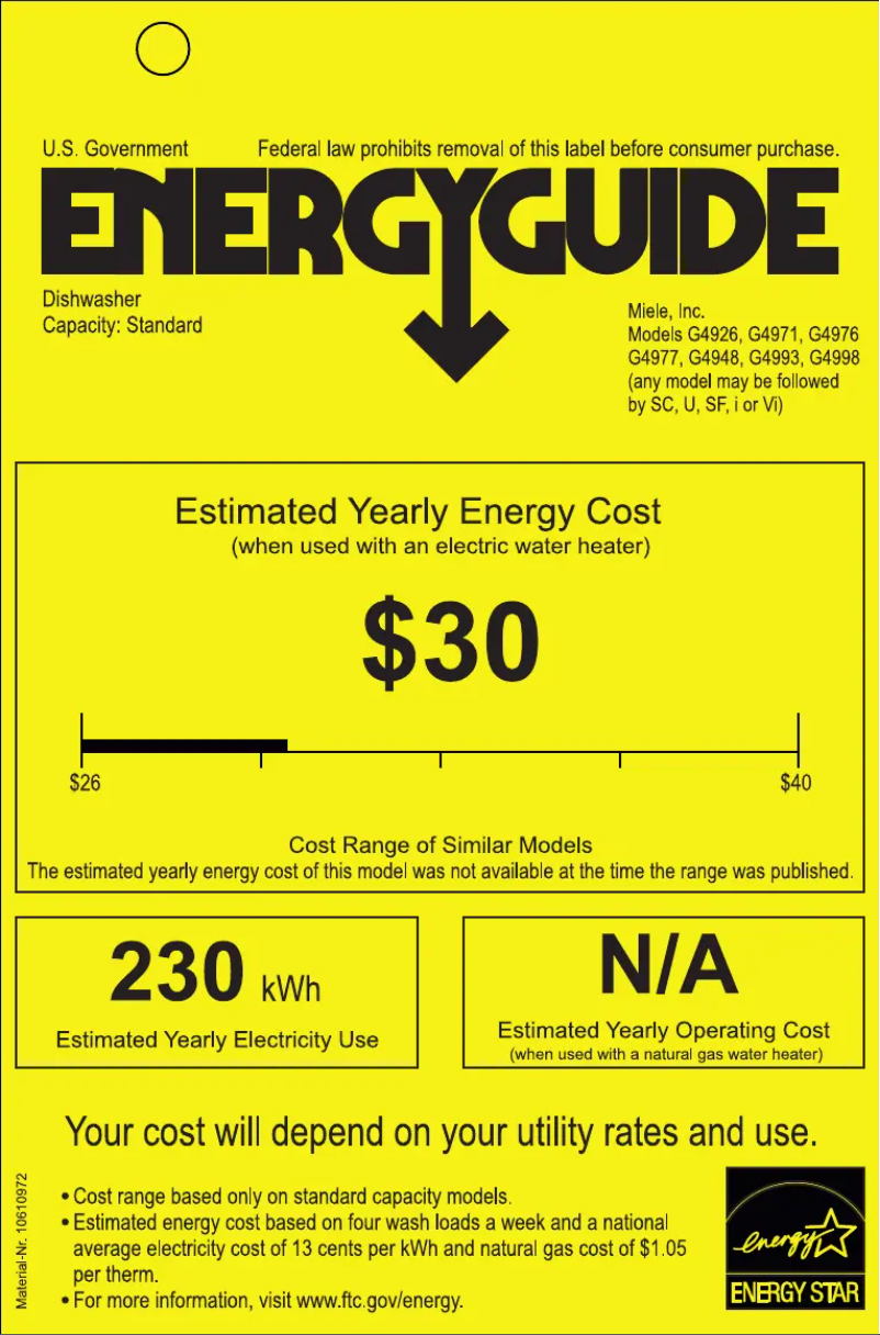Page n°1 - Label énergétique Miele G 4977 SCVI SF