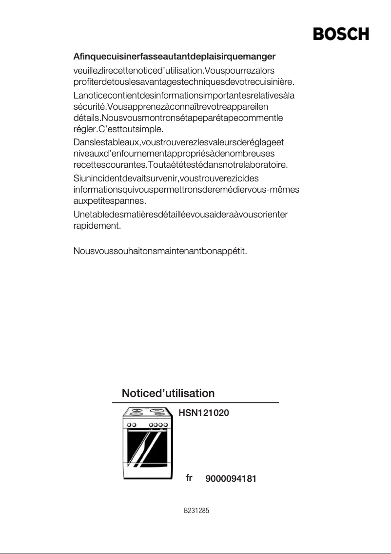 Page n°1 - Manuel utilisateur Bosch HSN121020