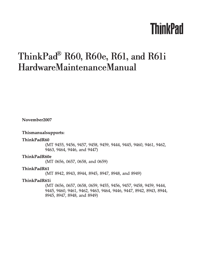Page n°1 - Manuel utilisateur Lenovo ThinkPad R60e