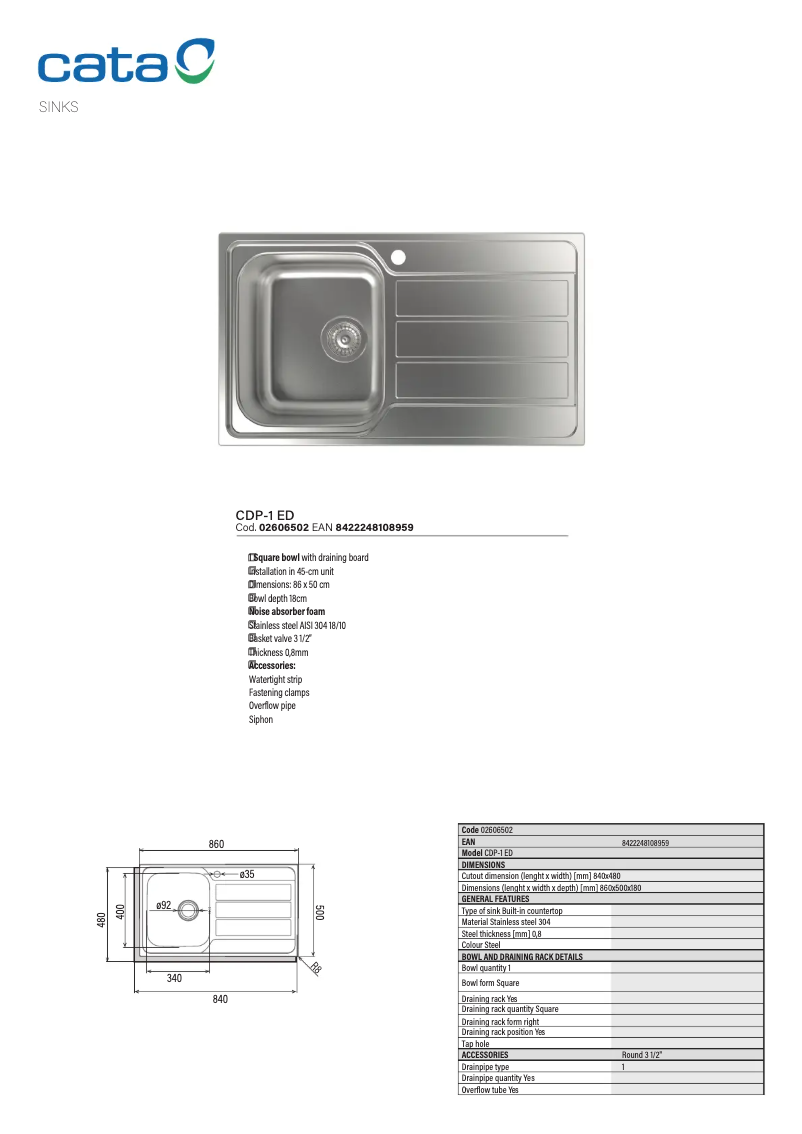 Page 1 de la notice Manuel utilisateur CATA CDP-1 ED