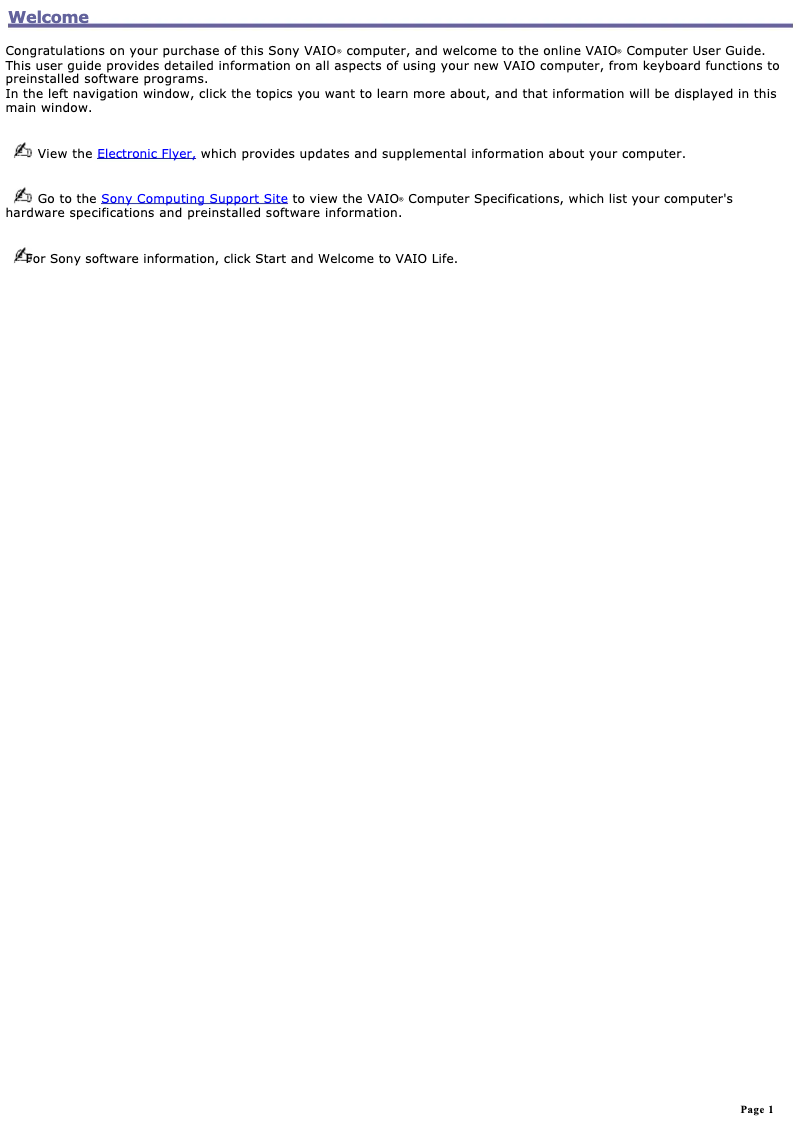 Image de la première page du manuel de l'appareil Vaio PCG-V505DX