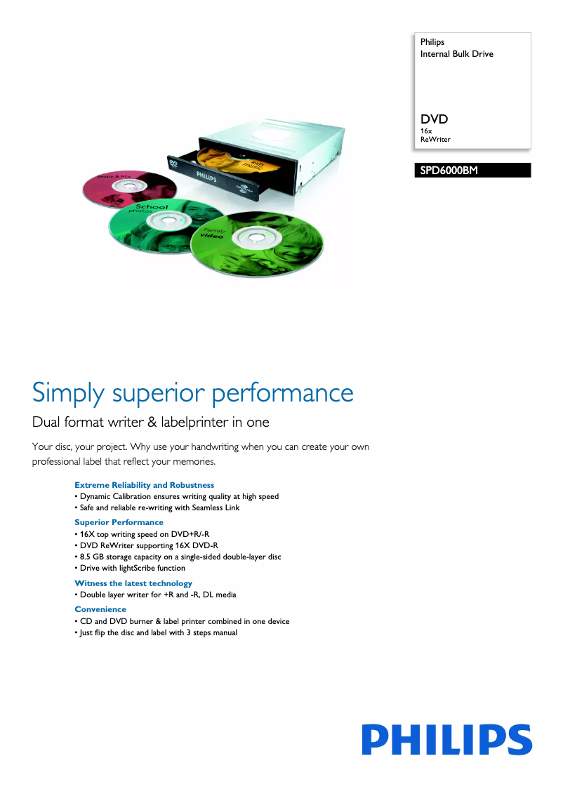 Página 1 del manual Folleto Philips SPD6000BM