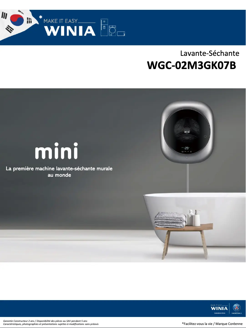 Page 1 de la notice Fiche technique Winia WGC-02M3GK07B