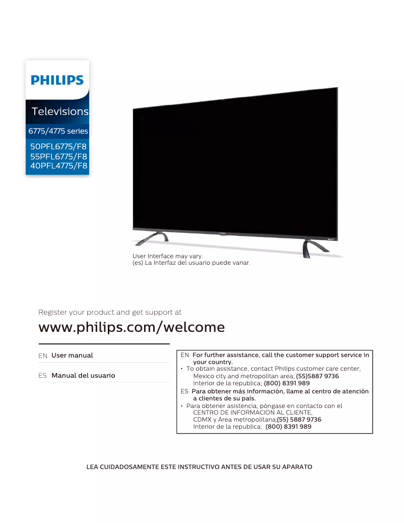 Imagen de la primera página del manual del dispositivo 50PFL6775