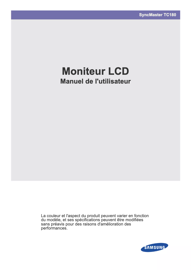 Page 1 de la notice Manuel utilisateur Samsung SyncMaster TC180