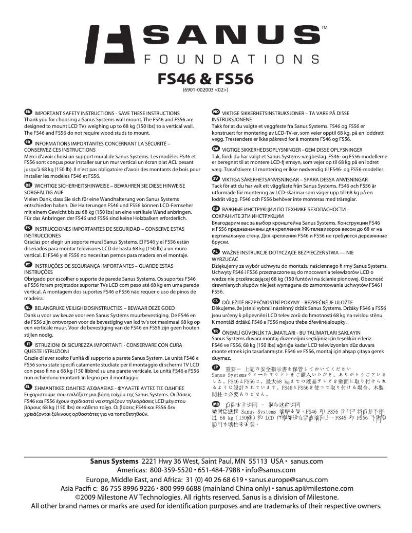 Page 1 de la notice Manuel utilisateur Sanus FS46