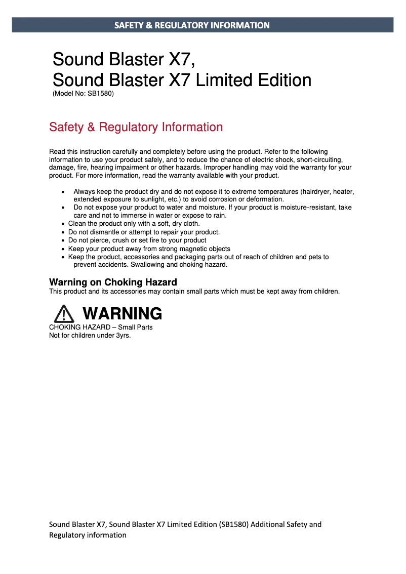 Page 1 de la notice Instructions de sécurité Creative Sound Blaster X7