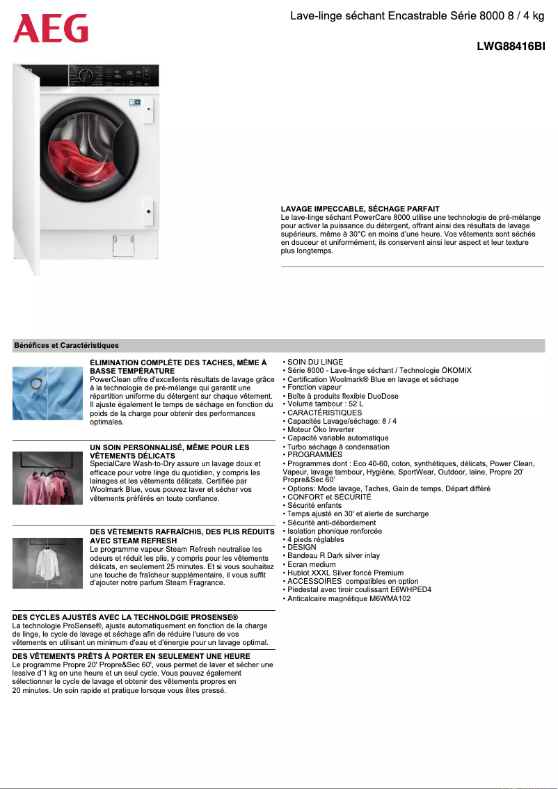 Página 1 del manual Ficha técnica AEG LWG88416BI