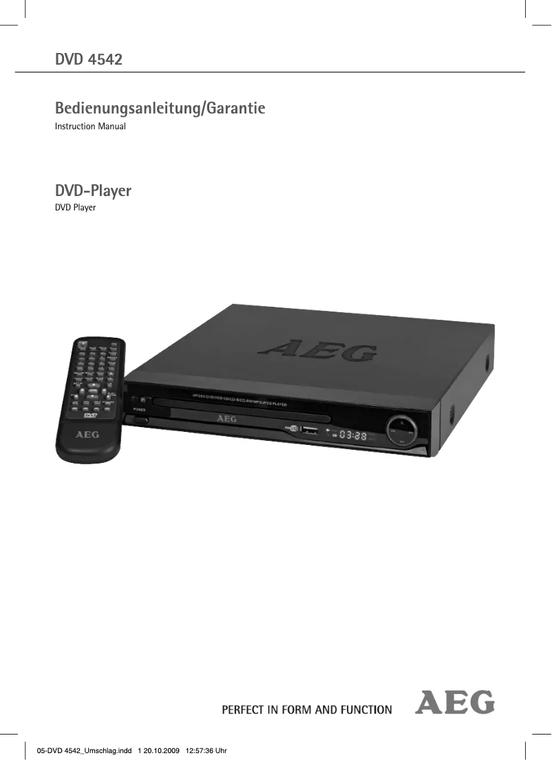 Page 1 de la notice Manuel utilisateur AEG DVD 4542