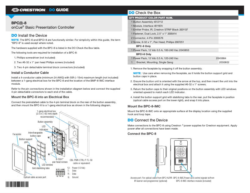Page n°1 - Manuel utilisateur Crestron BPC-8