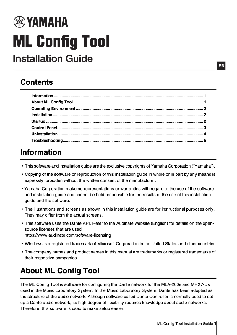 Page n°1 - Guide d'installation Yamaha HPH-250M