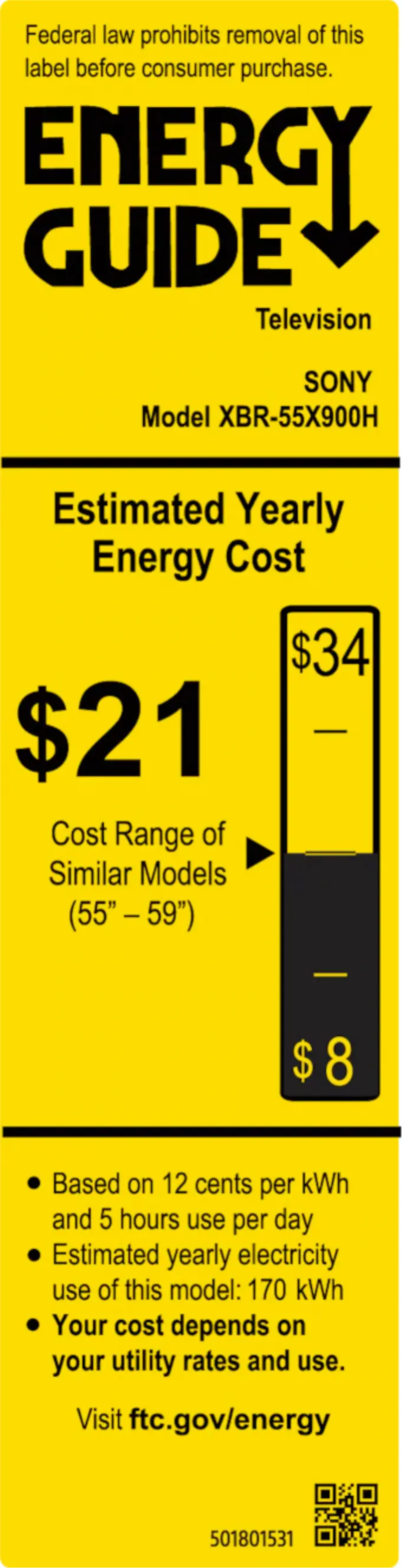Page 1 de la notice Label énergétique Sony Bravia XBR-55X900H