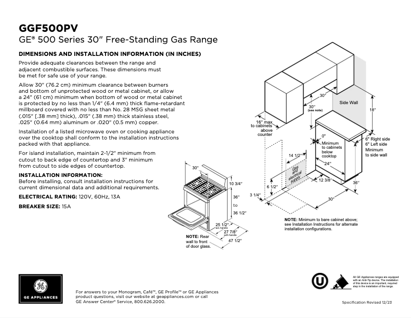 First page image of the manual for GGF500PVES
