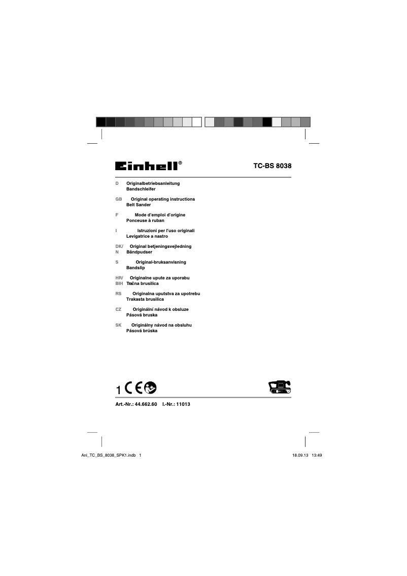 Page 1 de la notice Manuel utilisateur Einhell TC-BS 8038