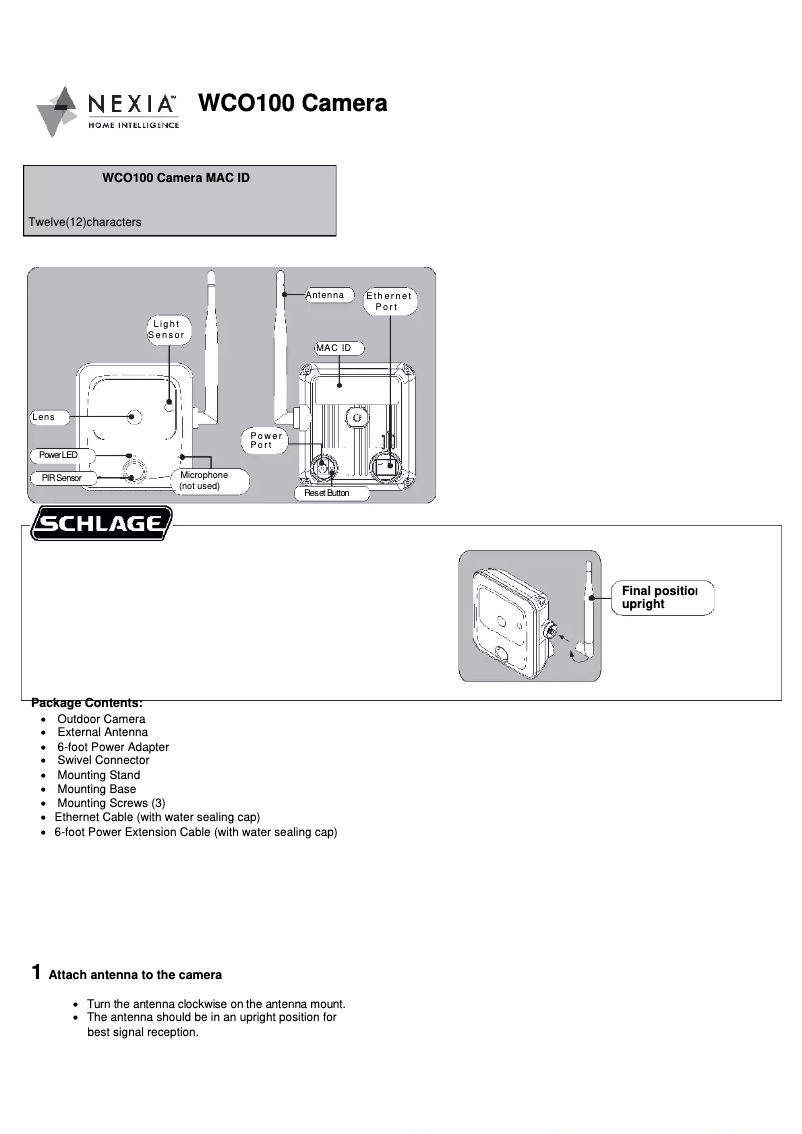 Page n°1 - Manuel utilisateur Schlage WCO100