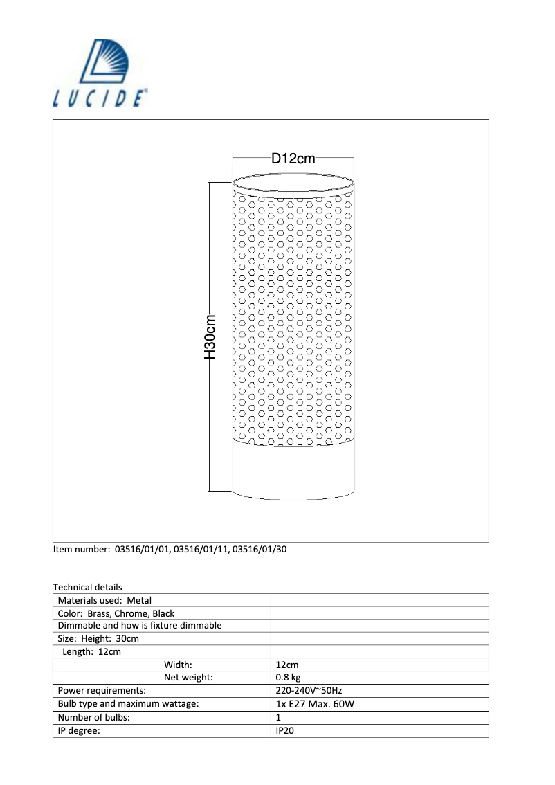 Page 1 de la notice Manuel utilisateur Lucide Beli