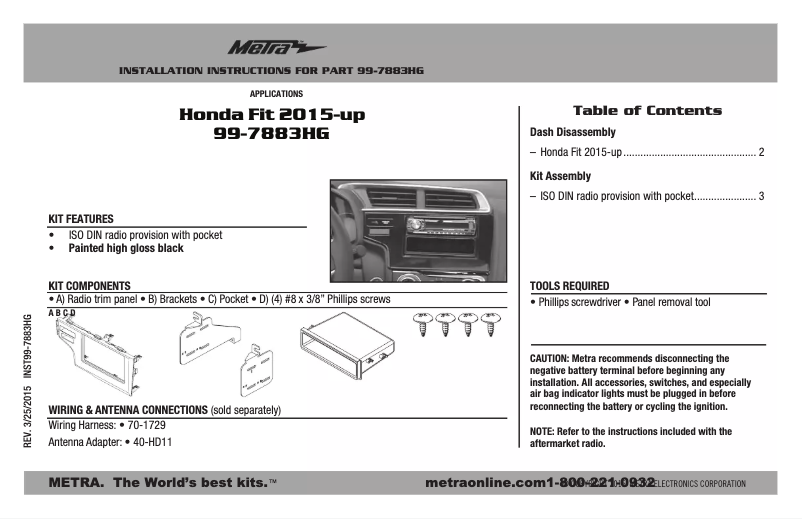 Página 1 del manual Guía de instalación Metra 99-7883HG