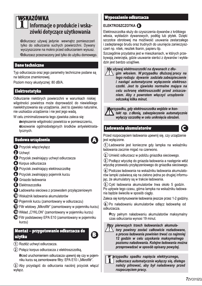 Page 1 de la notice Manuel utilisateur Zelmer Cito One ZVC015ZQ