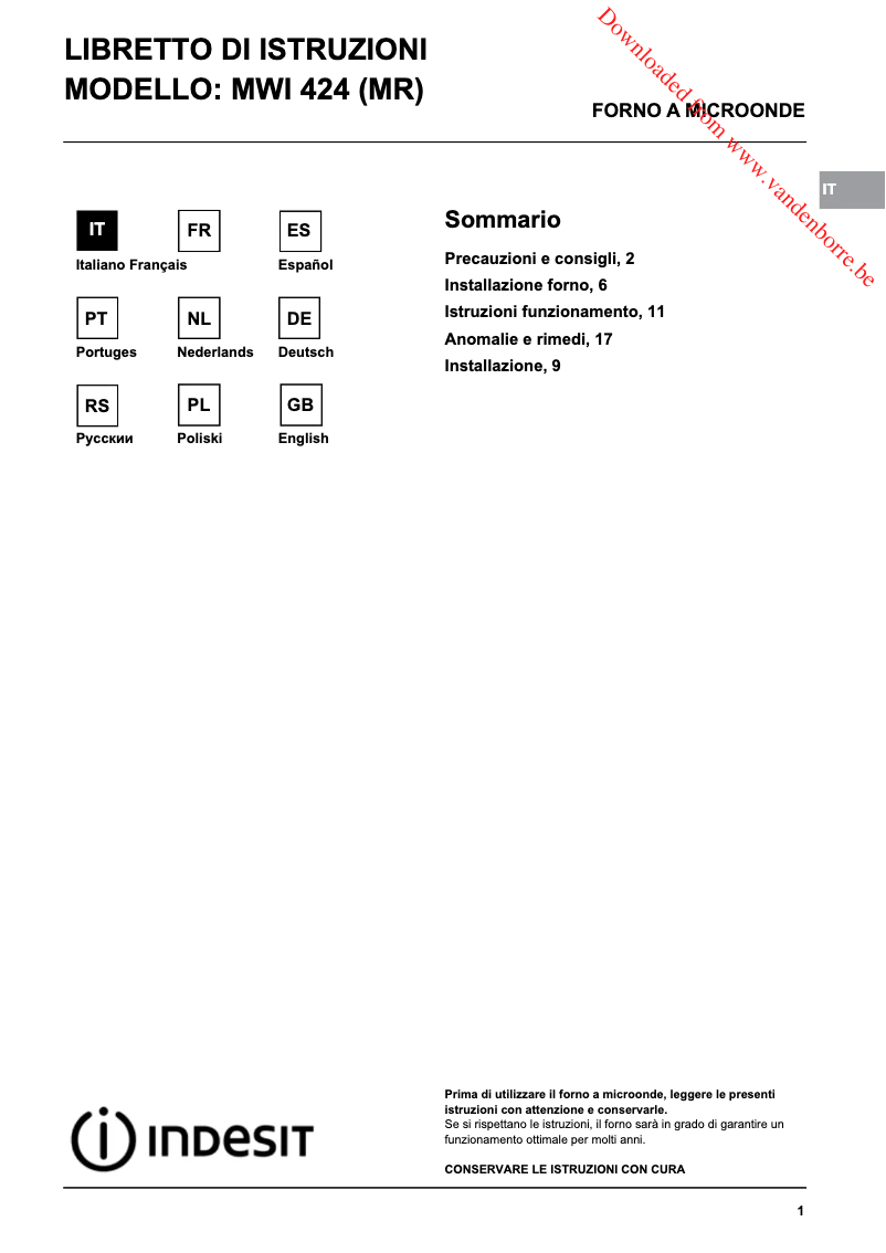 Page n°1 - Manuel utilisateur Indesit MWI 424