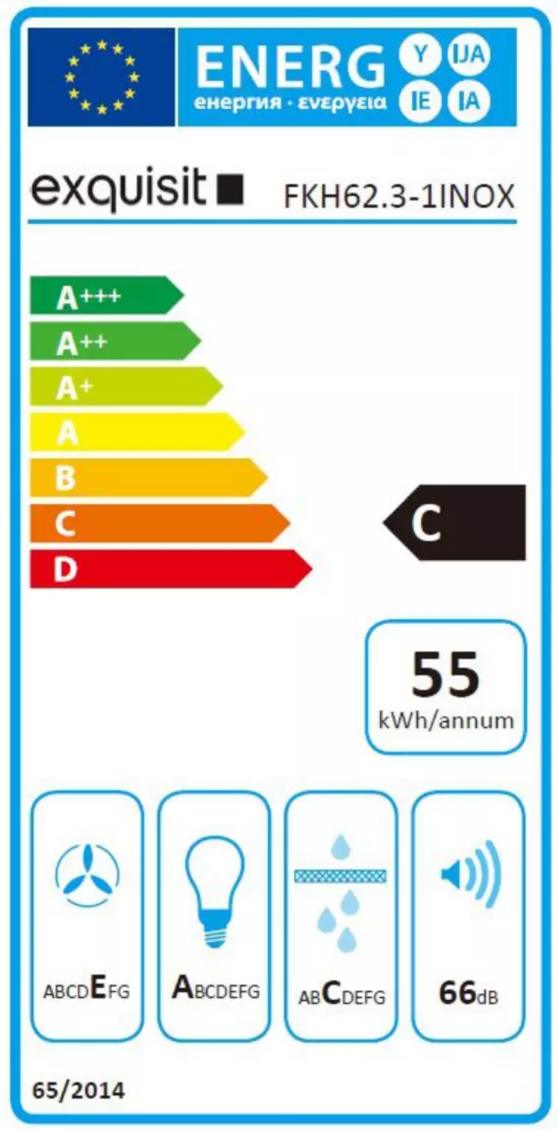 Page 1 de la notice Label énergétique Exquisit FKH62.3-1INOX
