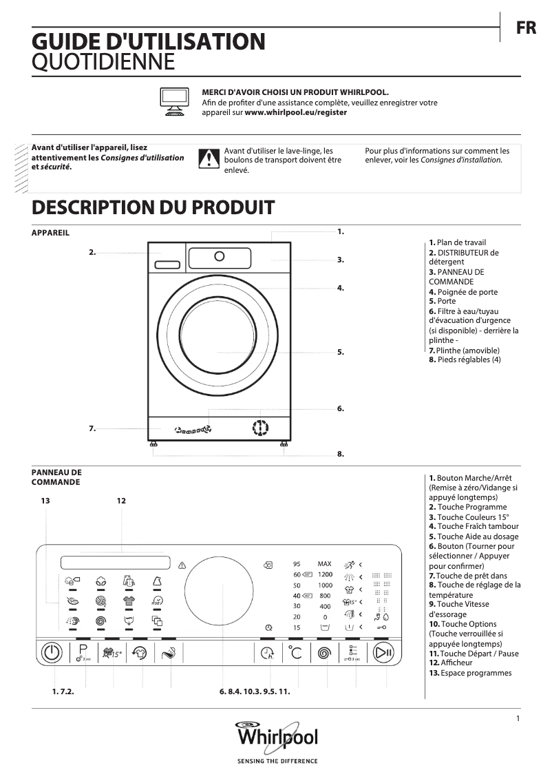 Página 1 del manual Manual de usuario Whirlpool FSCR 10433