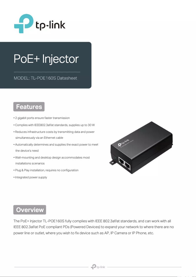 Image de la première page du manuel de l'appareil TL-POE160S