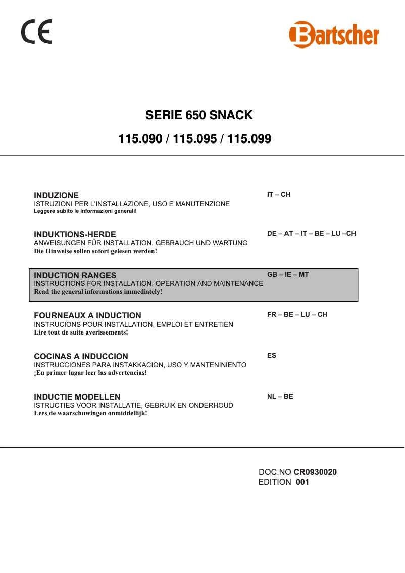 Page 1 de la notice Manuel utilisateur Bartscher 115099