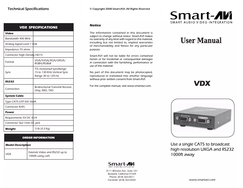 Image de la première page du manuel de l'appareil VDXS