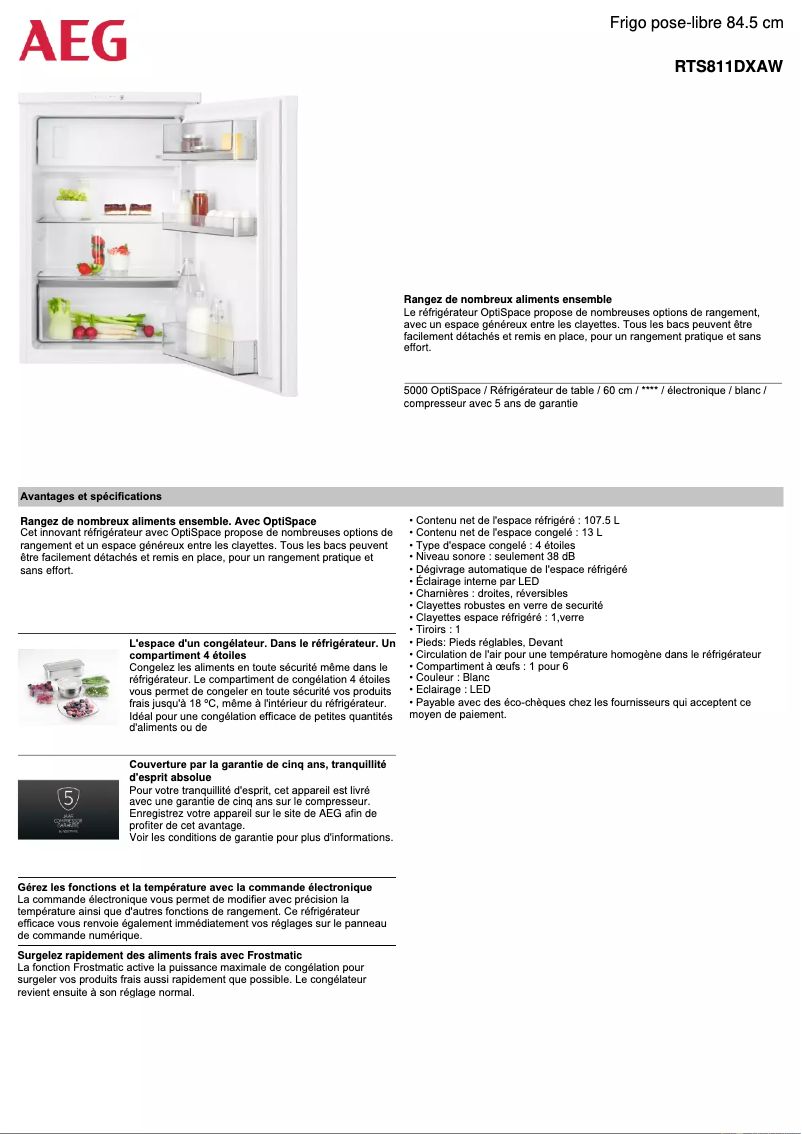Page n°1 - Fiche technique AEG RTS811DXAW