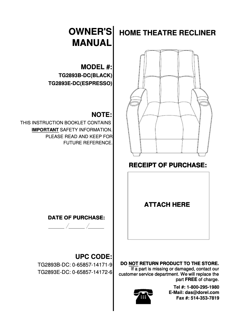 Page 1 de la notice Manuel utilisateur Dorel TG2893B-DC