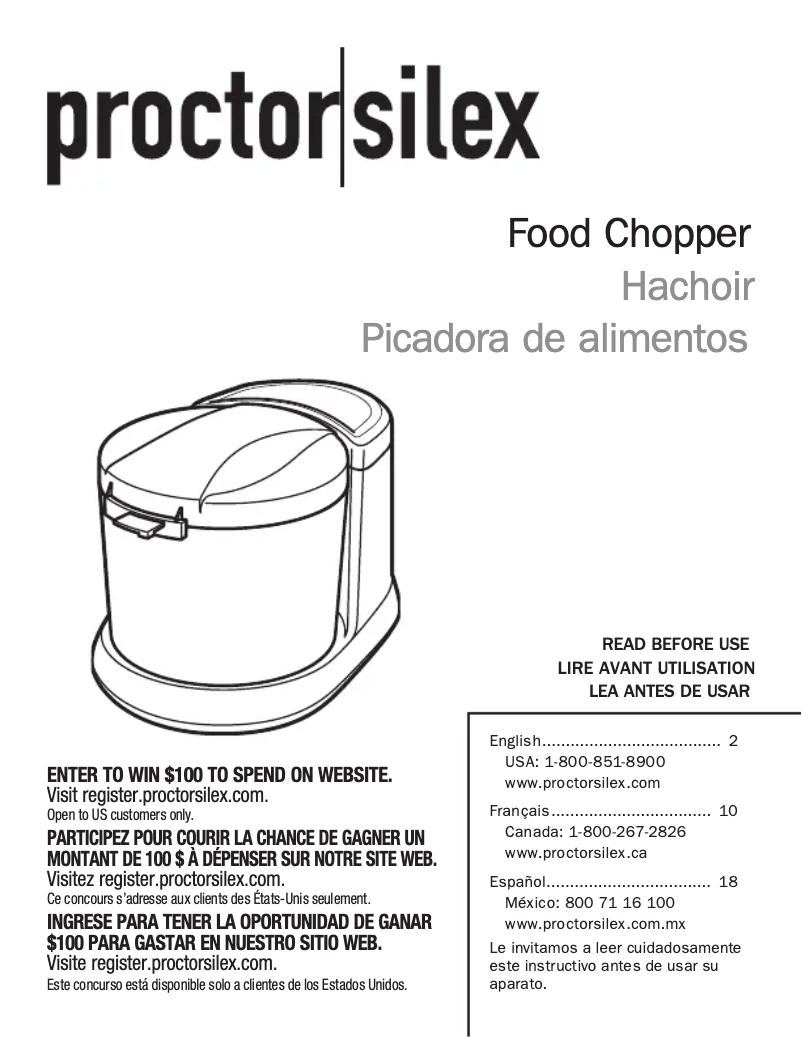 Page n°1 - Manuel utilisateur Proctor Silex 72500PS