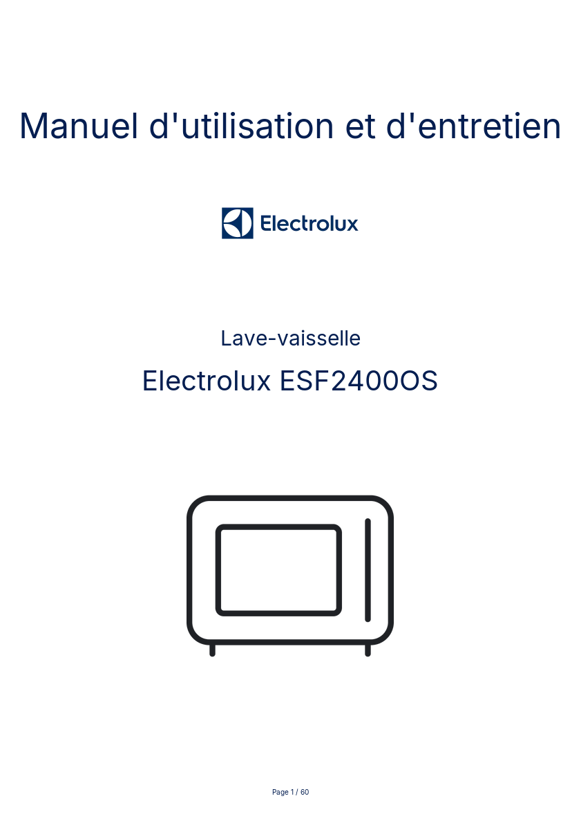 Page n°1 - Manuel d'utilisation et d'entretien Electrolux ESF2400OS